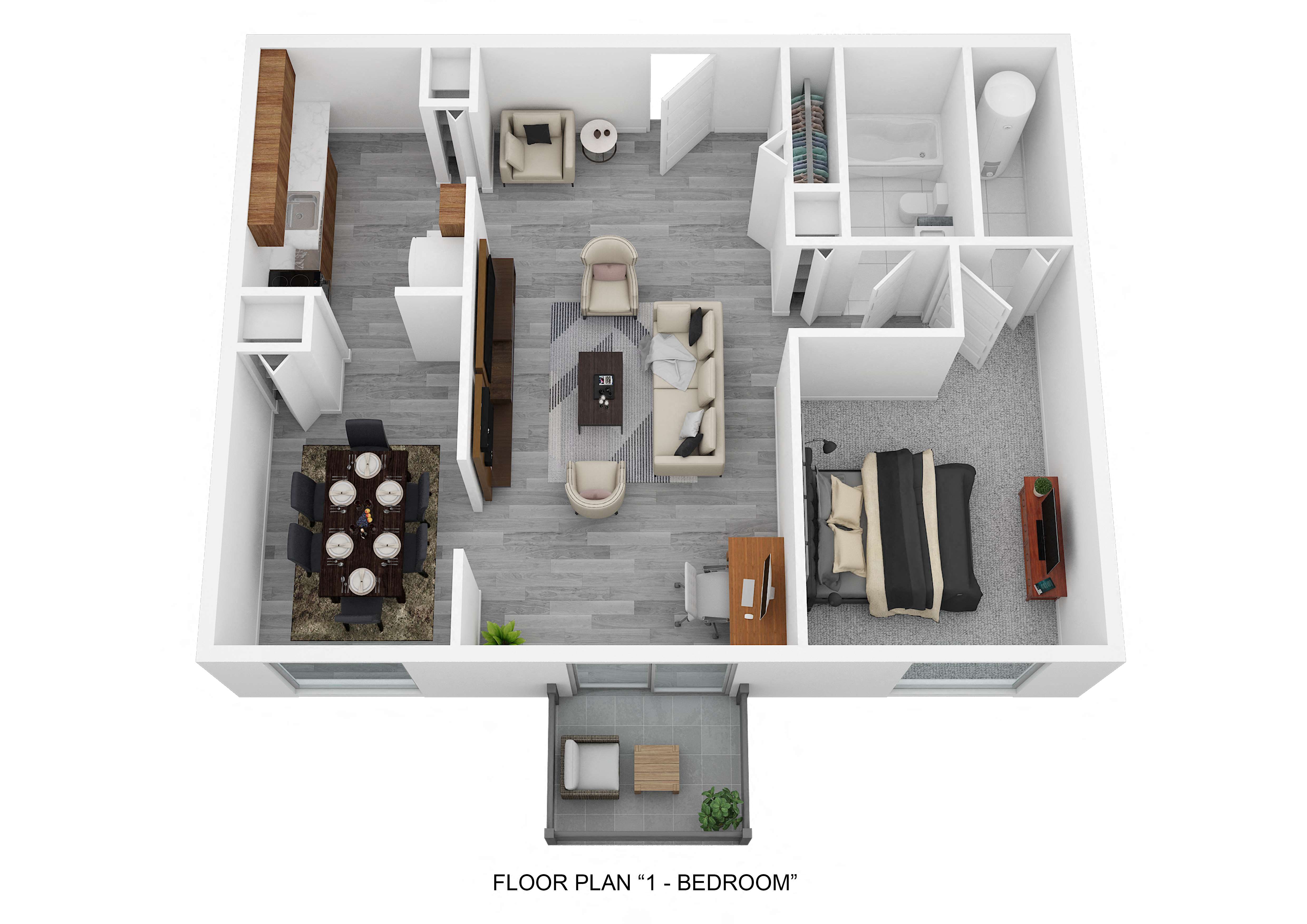 Floor plan for 1 bed, 1 bath, 875 sqft